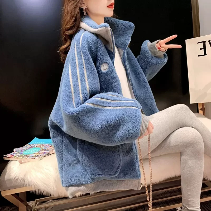 

Women Coat 2022 New Autumn and Winter Cardigan Sweater Plus Velvet Thickening Design Sense Niche Lamb Wool Coat Female Commuter