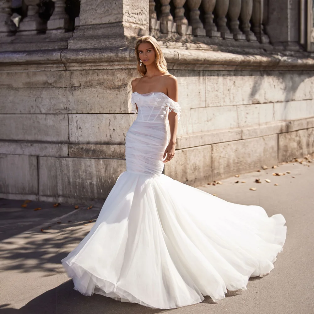 Luxury Floral Applique Tulle Off the Shoulder Wedding Dress for Women Sexy Mermaid Sheath Court Wedding Gown vestido de noiva
Luxury Floral Applique Tulle Off the Shoulder Wedding Dress for Women Sexy Mermaid Sheath Court Wedding Gown vestido de noiva
