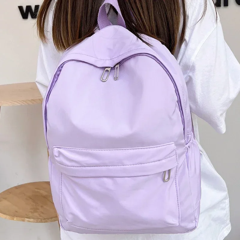 

High Quality New Waterproof Nylon Women Backpack Female Travel Bag Backpacks Schoolbag for Teenage Girls Solid Color Bookbag