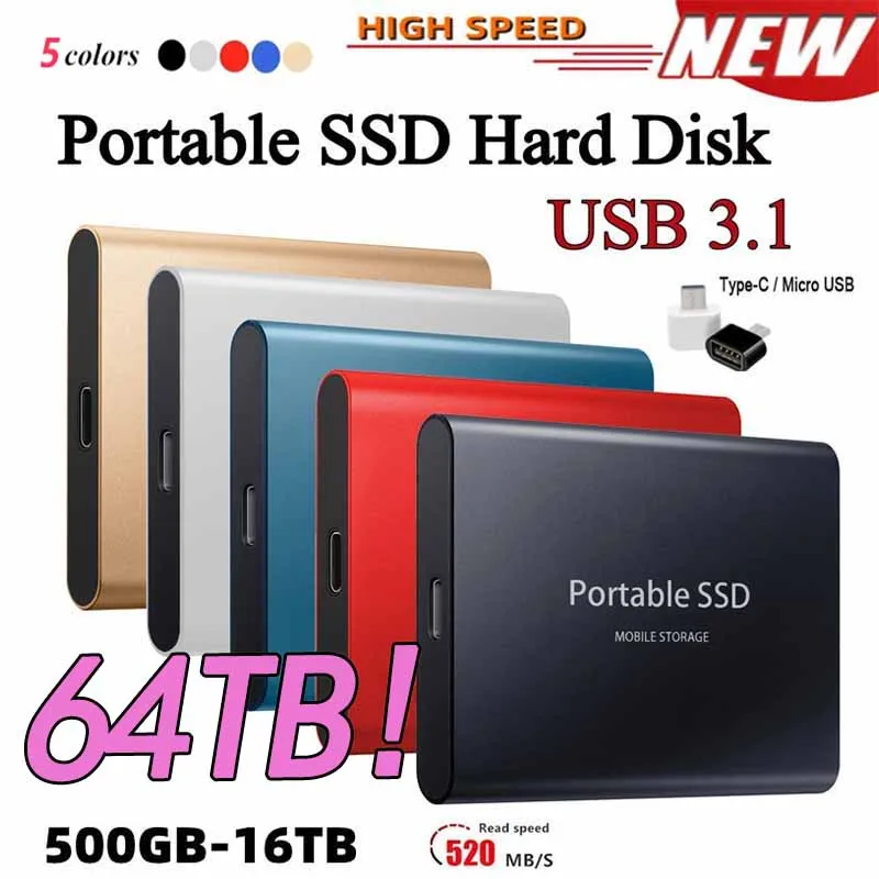 Original Portable SSD Hard Disk 64TB 2TB SSD 2.5 Inch 500GB Hard Drive Drive Hard Disk Electronics for Laptops Mobile Phones
Original Portable SSD Hard Disk 64TB 2TB SSD 2.5 Inch 500GB Hard Drive Drive Hard Disk Electronics for Laptops Mobile Phones