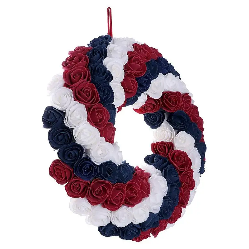 

American Patriotic Independence Day Wreath Artificial Blue White Red Flower Hanging Garland For July Day Door Decoration tools