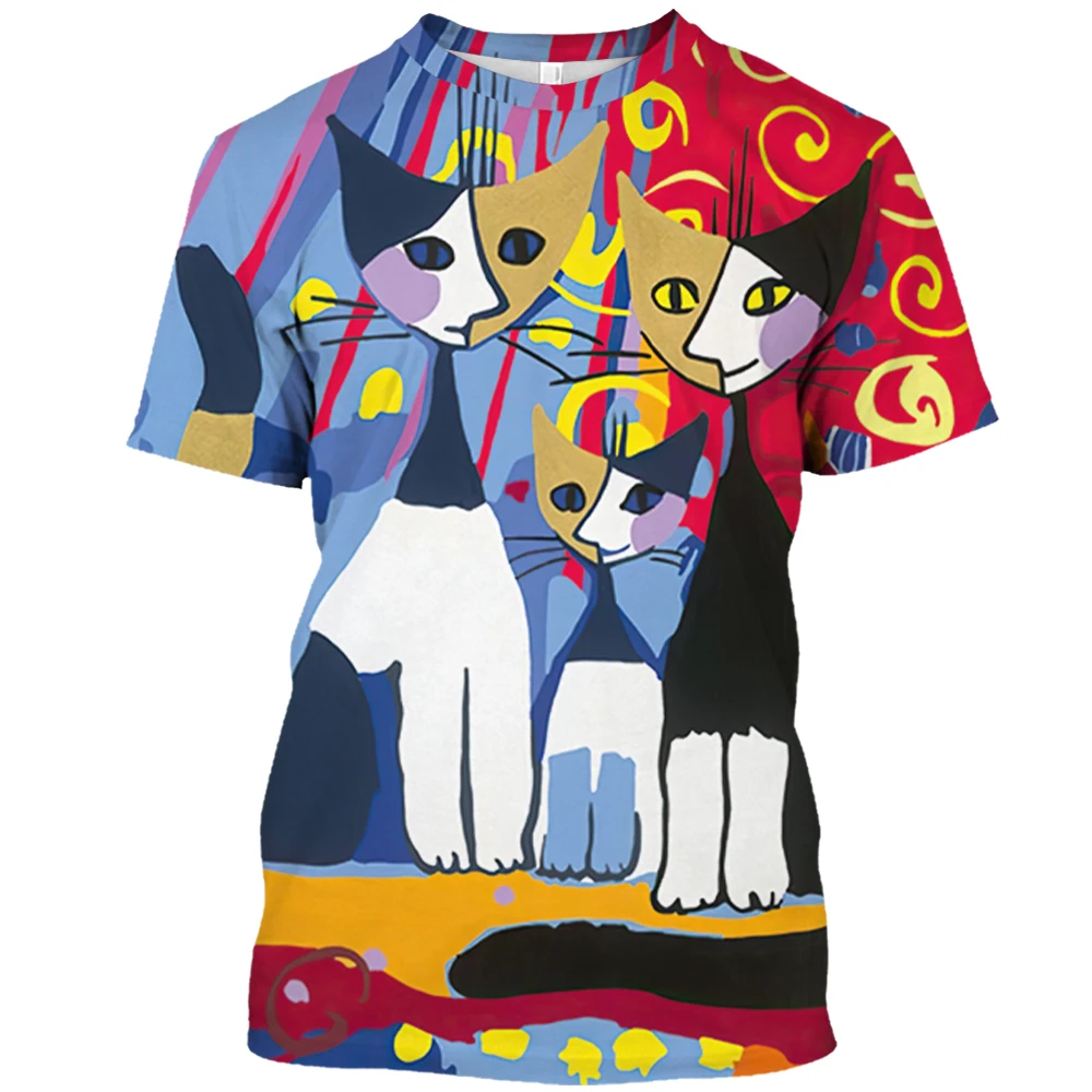 

Футболка мужская с 3d-рисунком кошки, модная тенниска в стиле хип-хоп с коротким рукавом и принтом животных, Повседневный пуловер оверсайз с круглым вырезом, летний топ