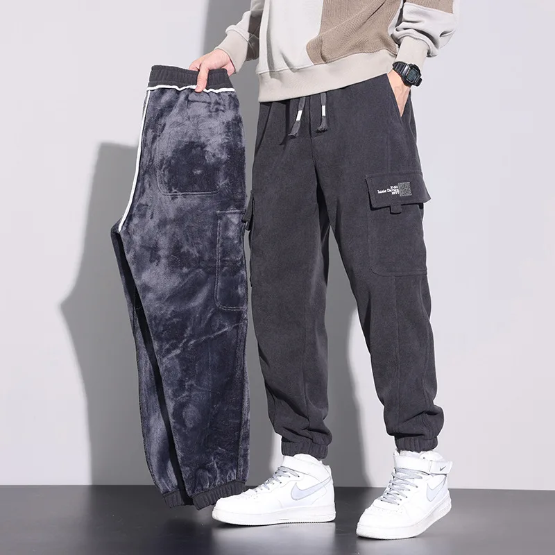 

Men's Fleece Corduroy Cargo Harem Pants Winter Thickened Warm Loose Streetwear Joggers Trousers Sweatpants Army Green Black