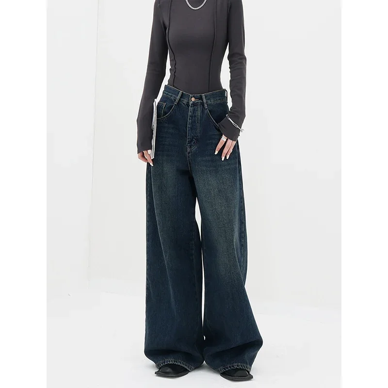 

Grunge Retro High Waist Oversized Jeans Vintage Pants For Women Casual Baggy Y2K Wide Leg Grunge Streetwear Denim Trouser