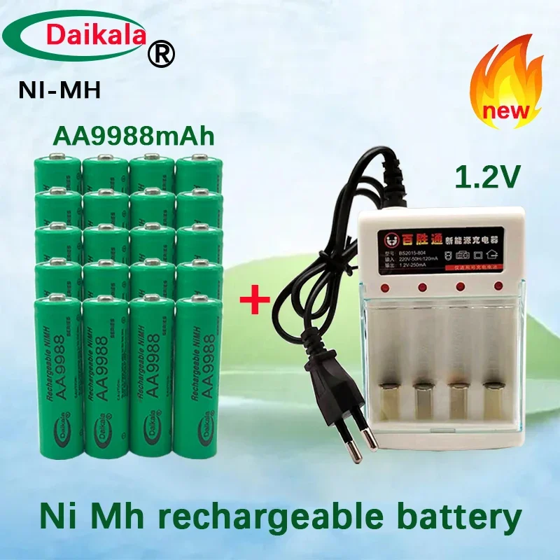 

New AA1.2V.9988mAh. NI MH Rechargeable Battery+charger. Aste Alkaline Batteries for Clocks, Flashlights, Toys, and Cameras