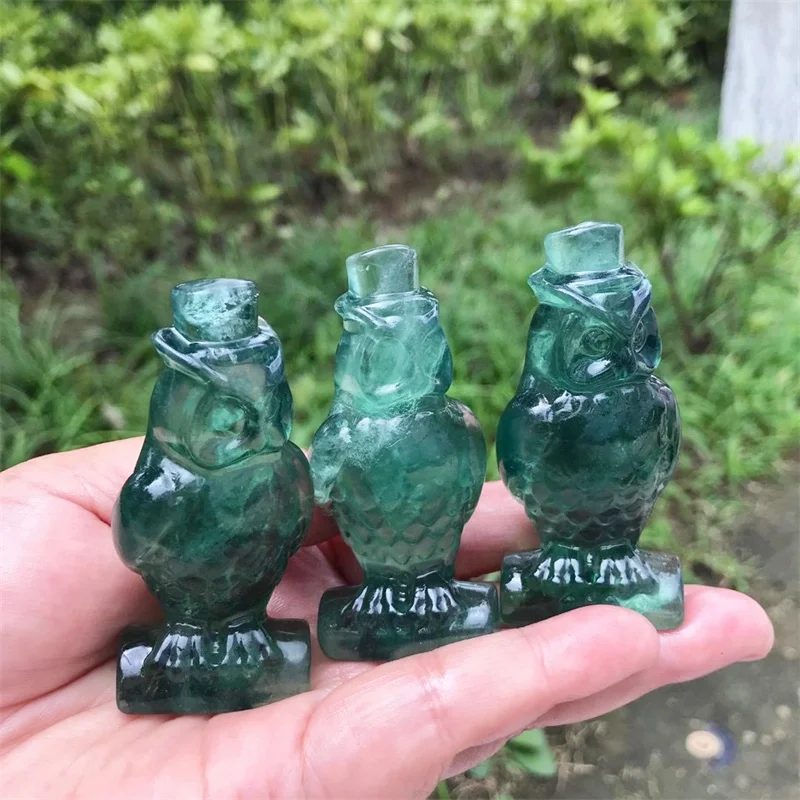 

6.5CM Natural Fluorite Owl Carving Statue Gemstone Room Decoration Healing Crystal Animals Figurines Reiki Carved Stones 1pcs