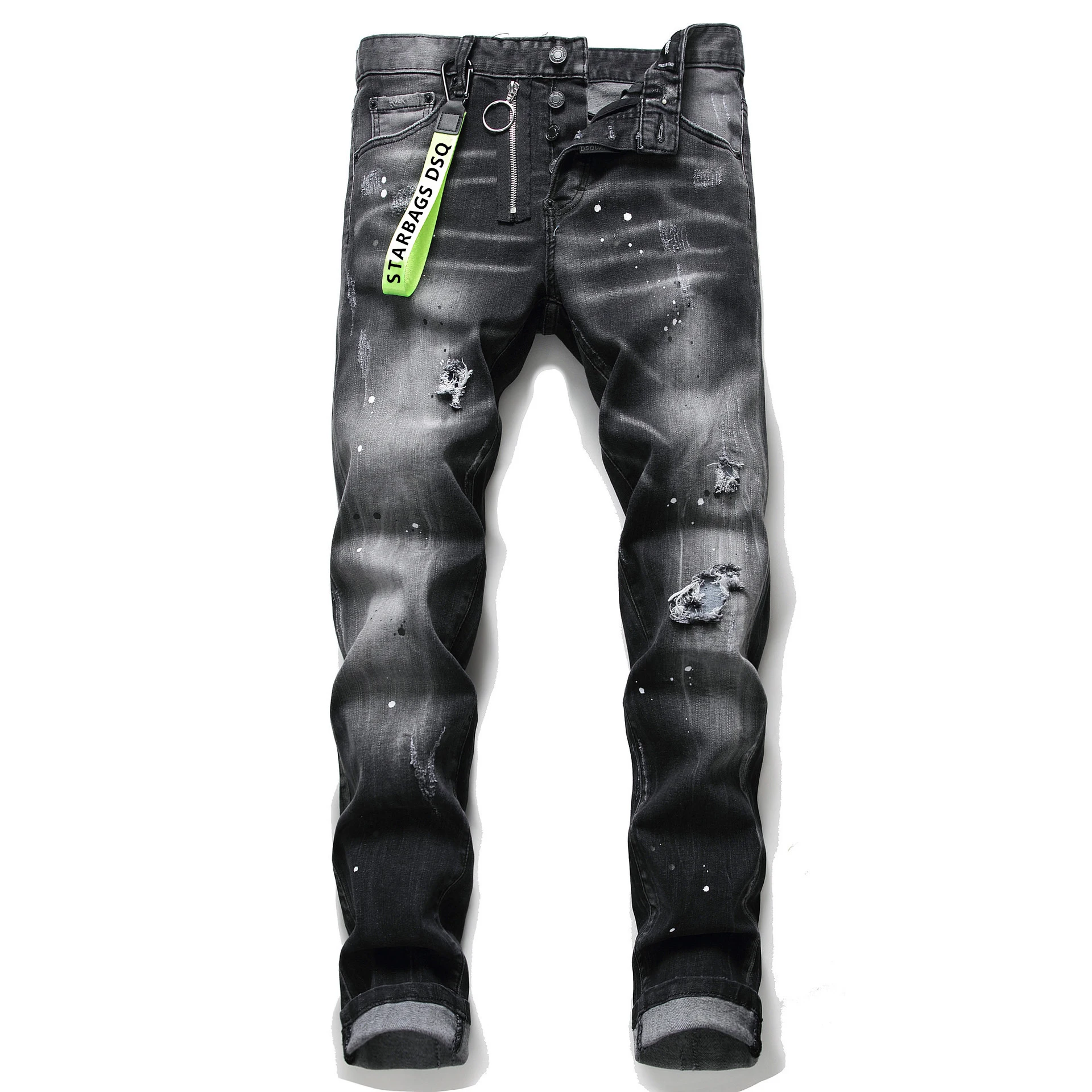 

starbags dsq Ragged Splash Paint Men's Slim Ripped Stick Cloth Stretch Jeans Skinny Beggar Pants