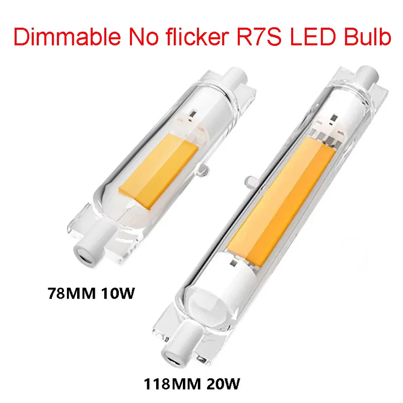 

Dimmable No Flicker R7S LED Bulb Horizontal Plug Lamp Cob Tube 78mm 118mm 110v 220v 20w 10w Floodlight Tube 3000k 4000k 6000k