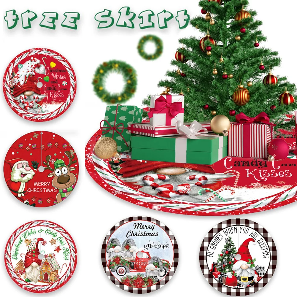 

120CM Cartoon Christmas Tree Skirt With Snowflake Deer Snowman Pattern For Indoor Outdoor Merry Christmas Holiday Party Decor