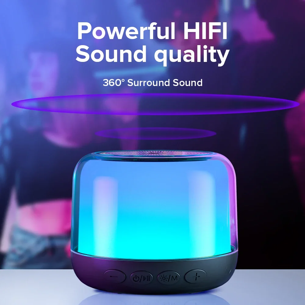 

Portable Mini Wireless Bluetooth Speakers Outdoor Hi-fi 3D Stereo Subwoofer Sound Box Home LED Ambience Lights Speaker