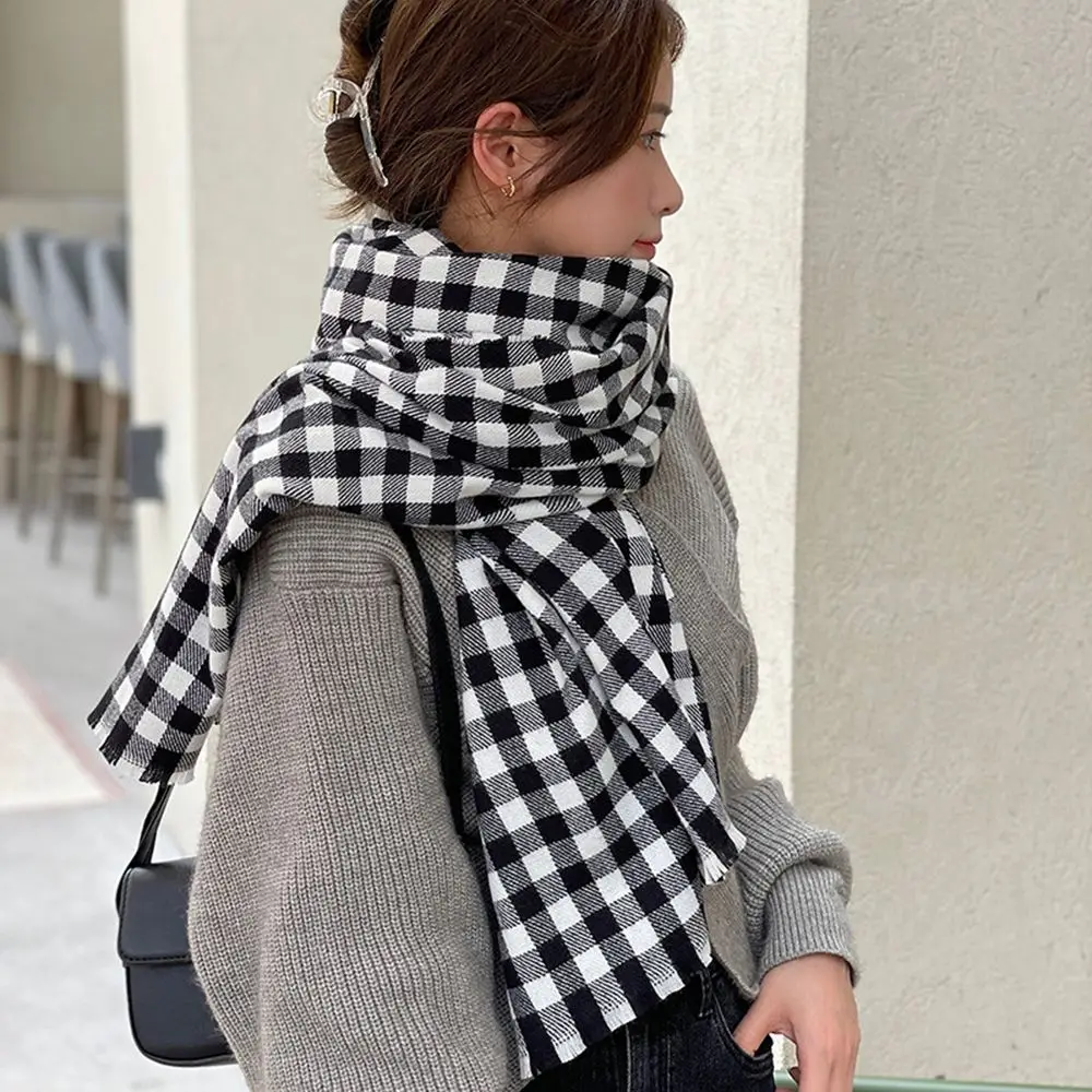 

Warm Soft Imitation Cashmere For Girls Lattice Female Women Winter Scarves Korean Long Shawls Grid Wraps Knitted Shawls