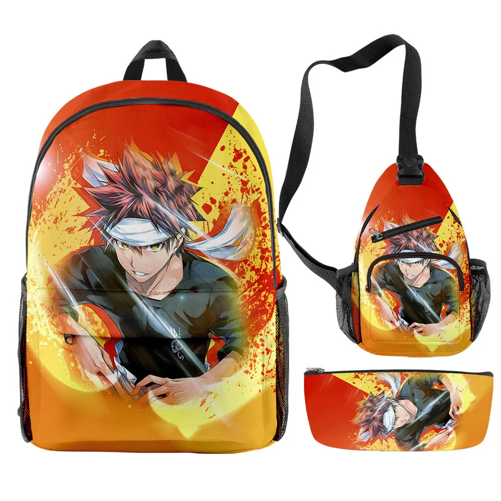 

Hip Hop Popular Food Wars Shokugeki No Soma 3D Print 3pcs/Set pupil School Bags Travel Laptop Backpack Chest Bag Pencil Case