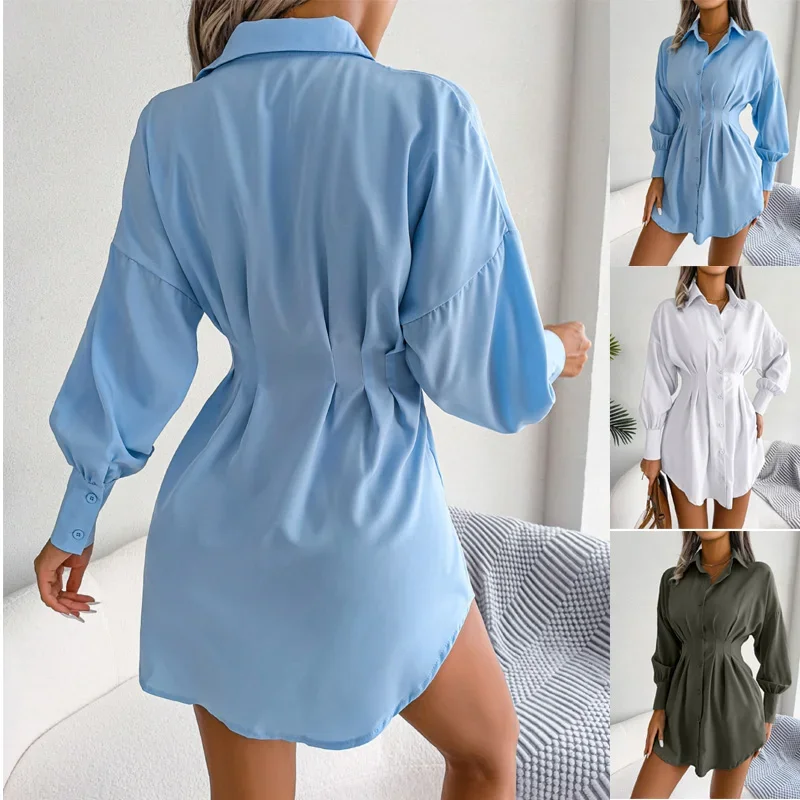 Women Shirts Dress Pleated Office Lady Long Puff Sleeve High Waist Mini Dress Autumn Solid White Blue Shirt Tunic Bodyocn Dress
Women Shirts Dress Pleated Office Lady Long Puff Sleeve High Waist Mini Dress Autumn Solid White Blue Shirt Tunic Bodyocn Dress