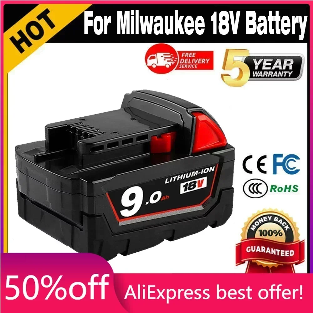 

Rechargeable Batteries For Milwaukee M18B5 XC Lithium ION Battery 18v 9.0/6.0/12.0Ah battery charger For Milwaukee M18 12V~18V