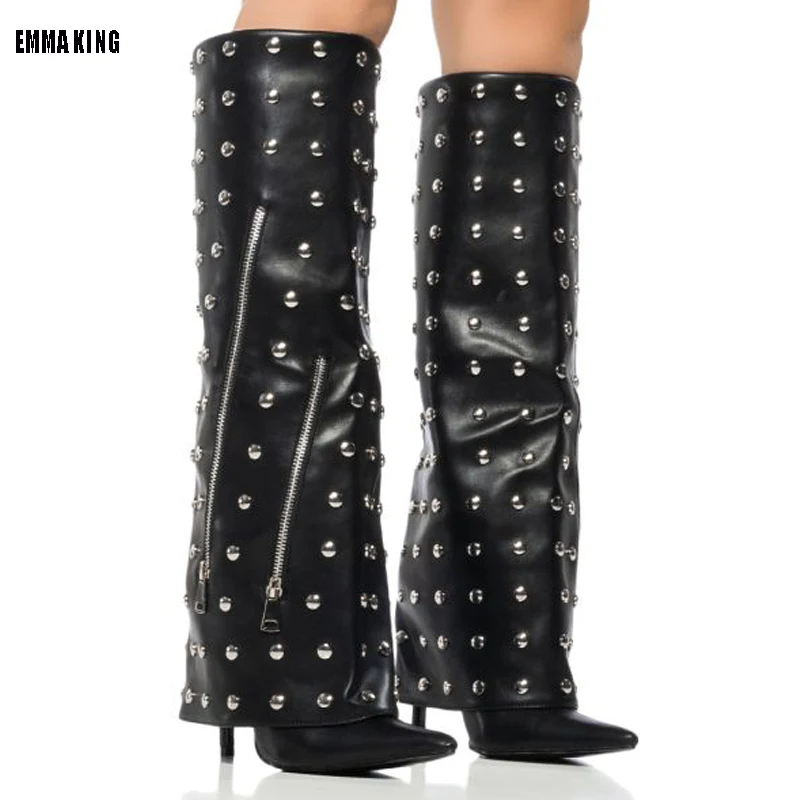 2023 Fashion Women Pu Boots Thin High Heel Knee High Boots Autumn Winter Zipper Rivet Decor Ladies Boots Shoes Plus Size 34-44 
2023 Fashion Women Pu Boots Thin High Heel Knee High Boots Autumn Winter Zipper Rivet Decor Ladies Boots Shoes Plus Size 34-44