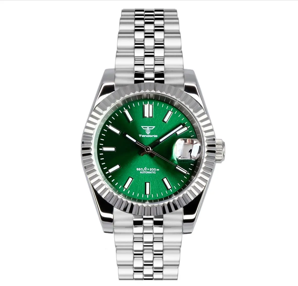 

Top Brand Tandorio Date Fluted Bezel Mechanical Watch Men S NH35 Movt Suburst Dial 36mm 39mm Steel Case Glass Back