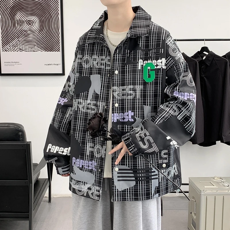 Mens Jacket Varsity Spring and Autumn Men's Jacket Fashion Mens Casual Loose Lapel Printed Long-sleeve Shirt
Mens Jacket Varsity Spring and Autumn Men's Jacket Fashion Mens Casual Loose Lapel Printed Long-sleeve Shirt