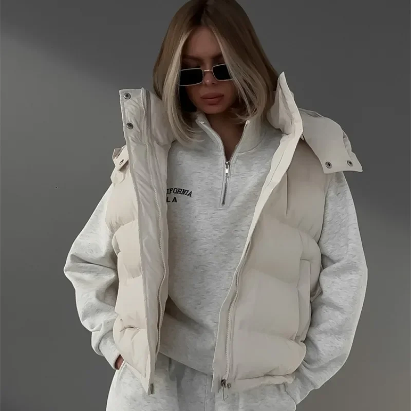 

2023 New Quilted Jacket Women Winter Loose Parkas Coat Vintage Belted Outwear Office Ladies Warm Cotton Puffer Jackets