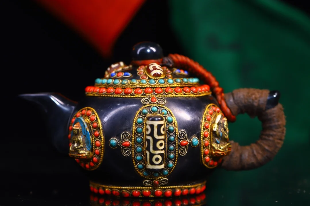 6"Tibetan Temple Collection Old Natural Meteorite Mosaic Gem gZi Bead Manjusri Buddha Butter pot flagon Amulet Dharma Town House
6"Tibetan Temple Collection Old Natural Meteorite Mosaic Gem gZi Bead Manjusri Buddha Butter pot flagon Amulet Dharma Town House