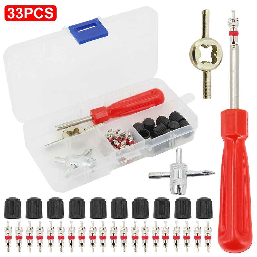 

33PCS/SET Car Bicycle Slotted Handle Tire Valve Stem Core Remover Screwdriver Tire Repair Install Tool Car Accessories
