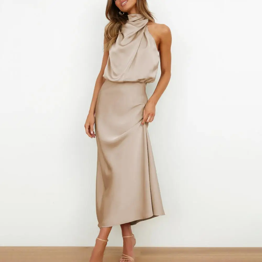 Fashion Dress Halter Sleeveless Gown Dress Women Off Shoulder Waist Tight Hip Wrapped Loose Hem Smooth Satin Party Midi Dress
Fashion Dress Halter Sleeveless Gown Dress Women Off Shoulder Waist Tight Hip Wrapped Loose Hem Smooth Satin Party Midi Dress