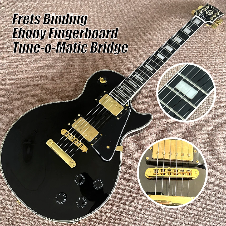 

Custom Shop, Made in China, LP Custom High Quality Electric Guitar, Frets Binding, Ebony Fingerboard,Tune-o-Matic Bridge, free d