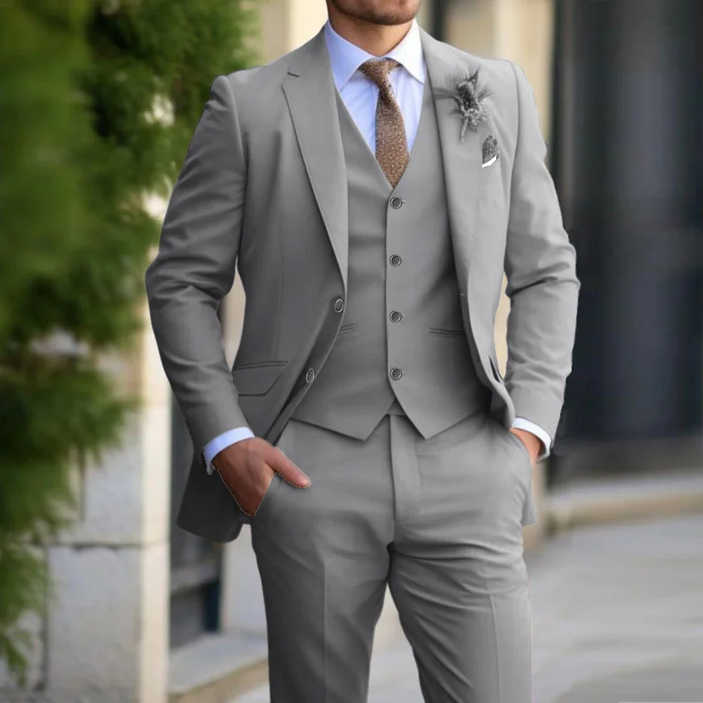 

Костюм мужской из 3 предметов, Блейзер, жилет, брюки, облегающий пиджак, деловой костюм для свадьбы, повседневная одежда, однотонный