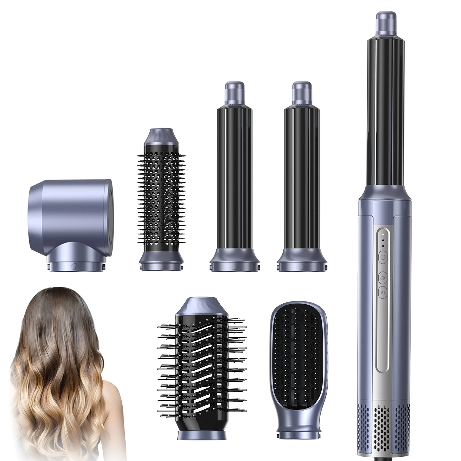 

6 In 1 Hair Dryer Brush High Speed Blow Dryer Comb Negative Ionic Hair Blower Brush Air Styliing Curling Iron Air Curler Wand