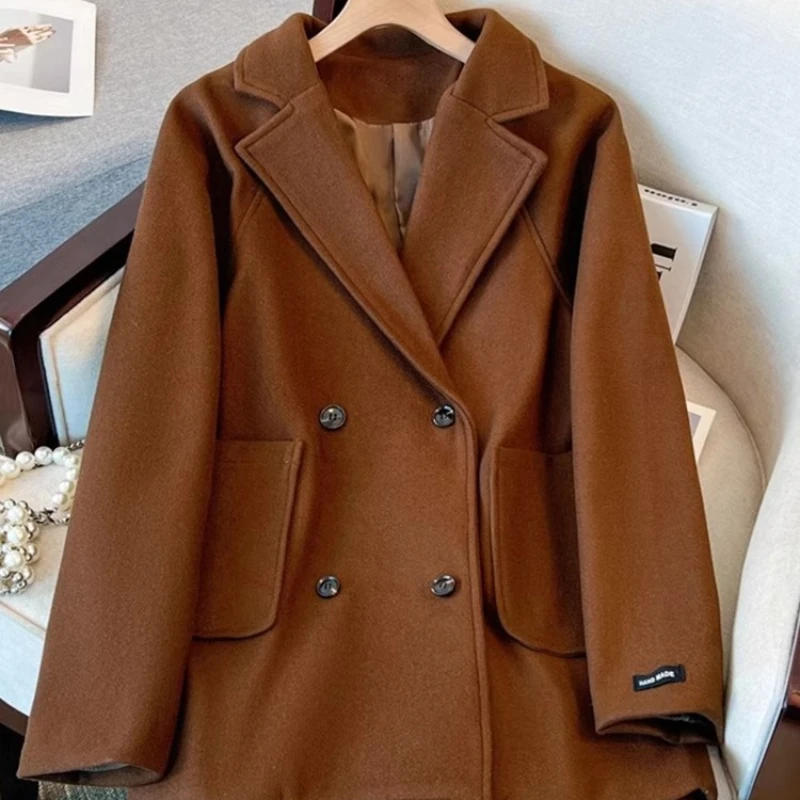 

Женский Повседневный укороченный шерстяной Блейзер в стиле ретро, пальто в французском стиле, двубортный костюм с воротником, шерстяная куртка, пальто на осень/зиму