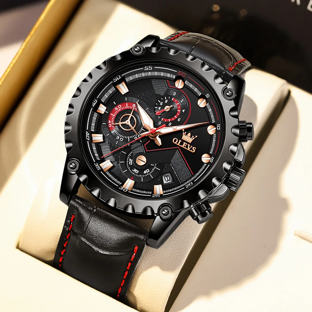 

OLEVS Top Brand Watch Men Leather Date Clock Waterproof Luminous Chronograph Watches Mens Luxury Sport Quartz Wrist Watch Reloj