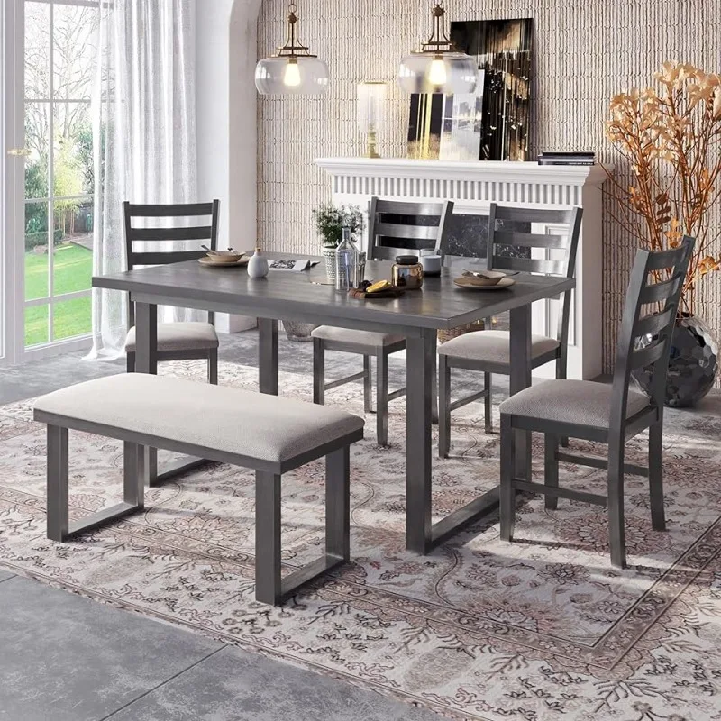 Lepfun 6 Piece Kitchen Dining Table Set for 6, Rectangular Wood Table and 4 Chairs 1 Bench with Padded Cushion for Family (Grey)
Lepfun 6 Piece Kitchen Dining Table Set for 6, Rectangular Wood Table and 4 Chairs 1 Bench with Padded Cushion for Family (Grey)