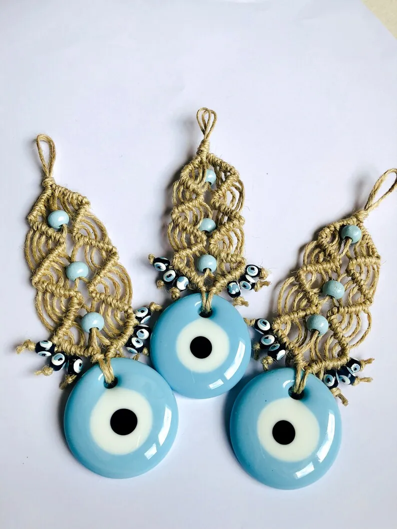 Handmade Evil Eye Wall Hanging - Turkish Glass Macrame Decor 11 S356fabb9d2d94a24ae7a919624af46c5i