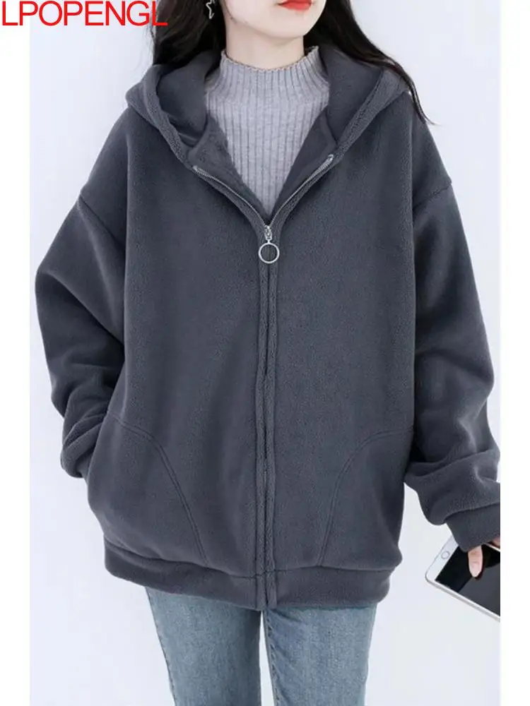 Fashion Lamb Fleece Thickened Zipper Coat Winter Cardigan Loose Hooded Ladies Streetwear Sweatshirt Solid Casuals Jacket
Fashion Lamb Fleece Thickened Zipper Coat Winter Cardigan Loose Hooded Ladies Streetwear Sweatshirt Solid Casuals Jacket