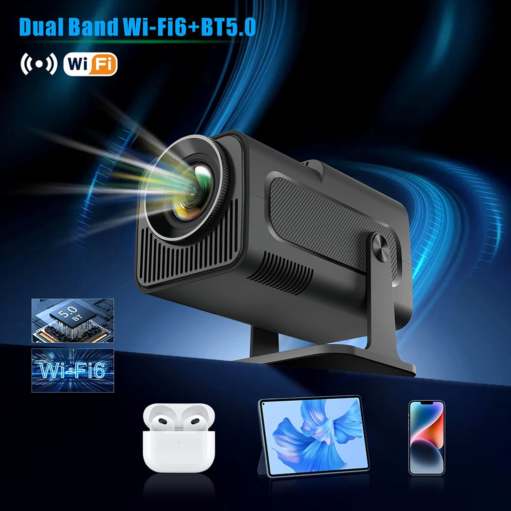 

1080P Native Resolution HY320 Projector 4K Android 390ANSI Brightness 180° Rotatable Projector Wifi6 EU Plug