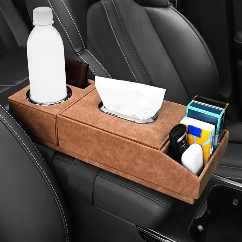 

Multifunctional Car Storage Box Car Console Armrest Organizer Adjustable Stowing Tidying for Phone Tissue Water Cup Drink Holder