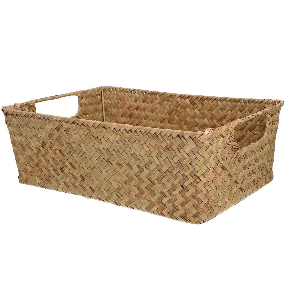 

Hemoton Rattan Storage Basket Handle Rectangular Woven Storage Boxess Wicker Children's Children's Coffee Table Organizer