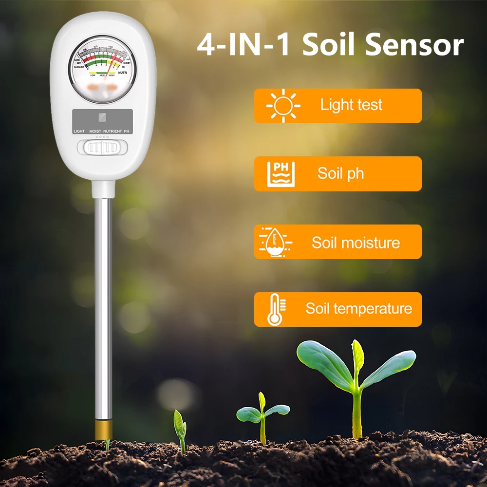 

3 in 1 Soil PH Meter 4 in 1 Moisture Temp PH Soil Sensor Humidity Sunlight Garden Flowers Moist Detector with backlight