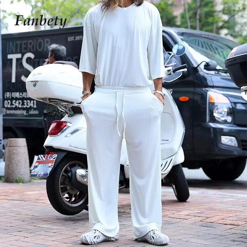 Men's Casual Sports Two-piece Set Autumn Half Sleeve T-Shirt+Pants Set Fashion Solid Color Elastic Straight Pants Set Streetwear
Men's Casual Sports Two-piece Set Autumn Half Sleeve T-Shirt+Pants Set Fashion Solid Color Elastic Straight Pants Set Streetwear