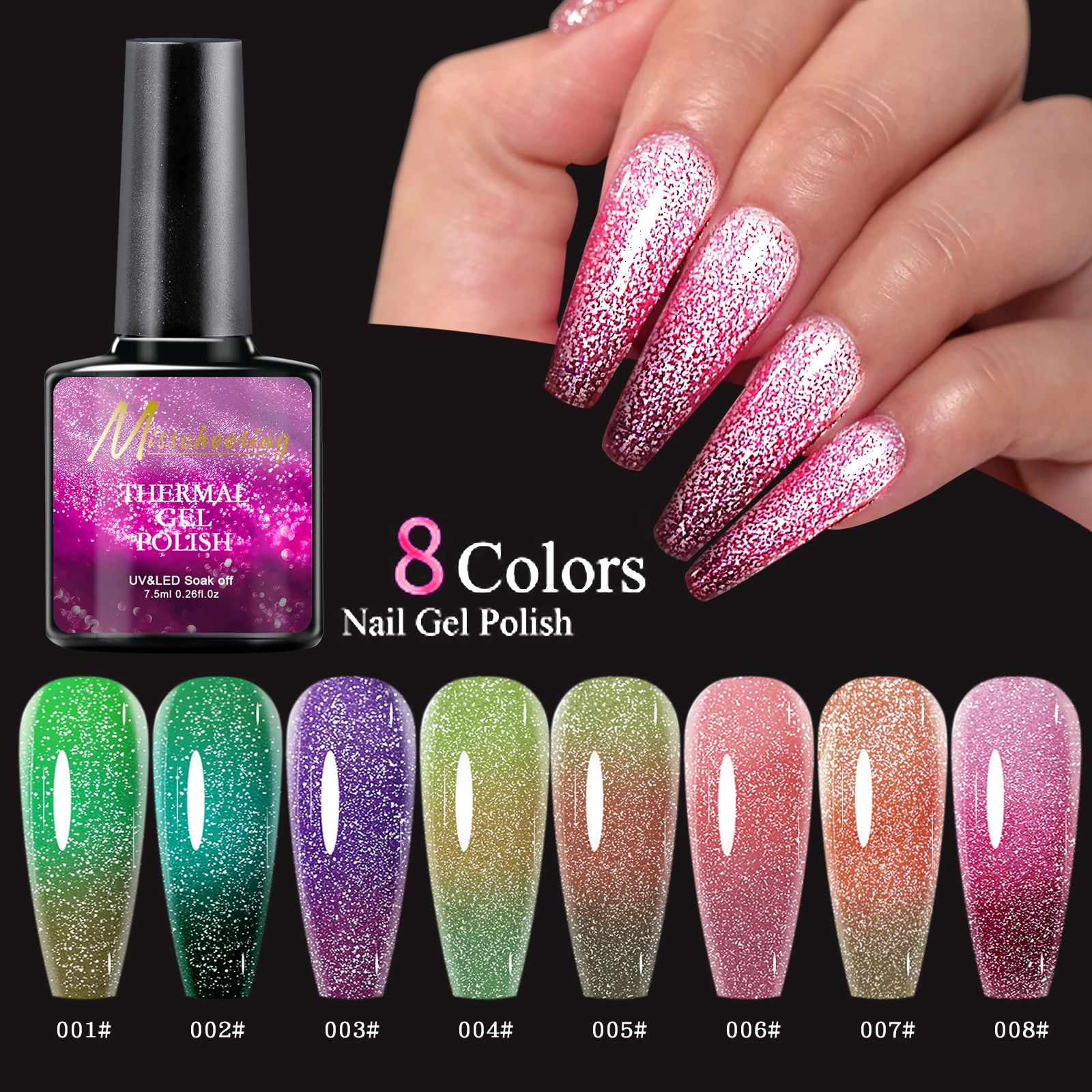 7.5ml Thermal Nail Gel Polish 3 Color Temperature Control Shiny Semi Permanent Soak Off UV Nail
7.5ml Thermal Nail Gel Polish 3 Color Temperature Control Shiny Semi Permanent Soak Off UV Nail