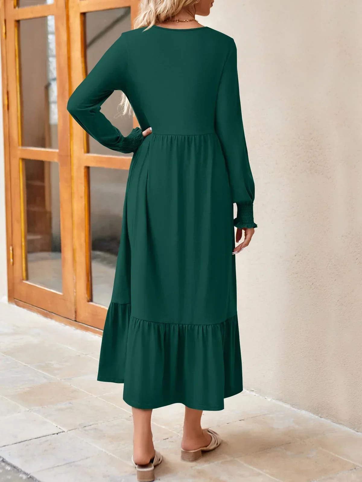 

Elegant Casual Solid Pleated Layered Loose Pocket Long Sleeve Women's Dresses 2023 Autumn Loose Comfort Female Dress