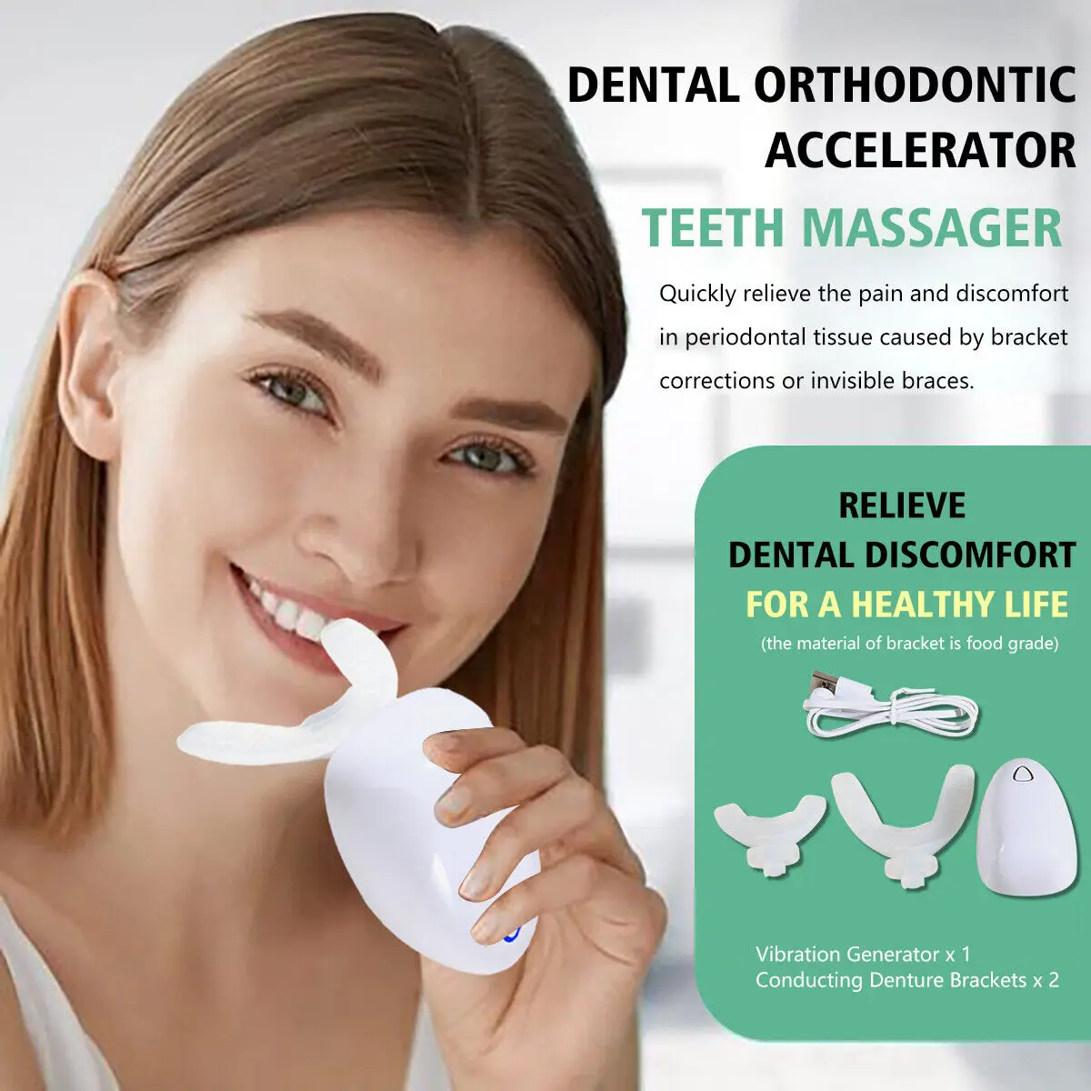 

Dental Orthodontic Tooth Accelerator Teeth Massager Set Reliever Vibratio Tool For Bracket Braces Kit
