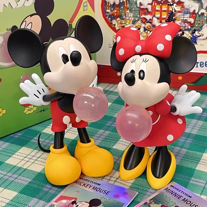 

Disney Mickey & Minnie Desktop Wedding Figurine Christmas Series Ornaments Blowing Bubbles Birthday New Year Gift Box