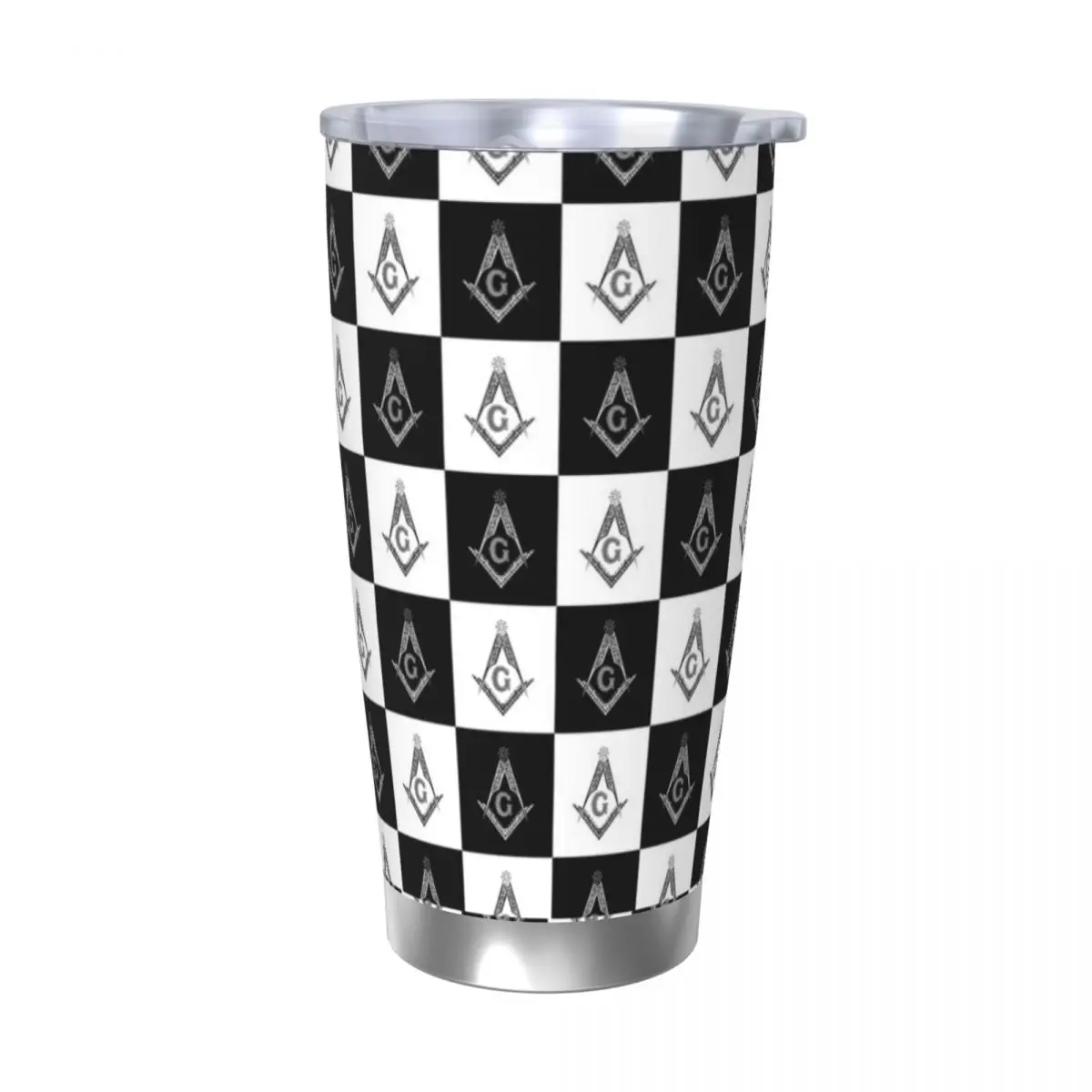 

Freemason Checkered Insulated Tumbler with Straws Lid Masonic Stainless Steel Coffee Mugs Double Wall Thermos Bottle Cups, 20oz