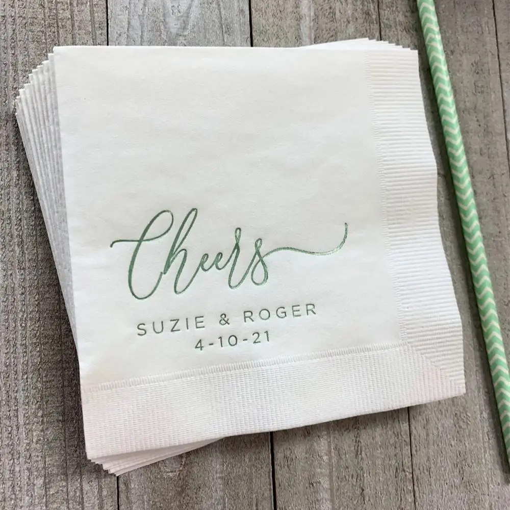 

50 Personalized Napkins Wedding Napkins Custom Monogram Cheers Rehearsal Dinner Beverage Cocktail Luncheon Dinner Guest Towels