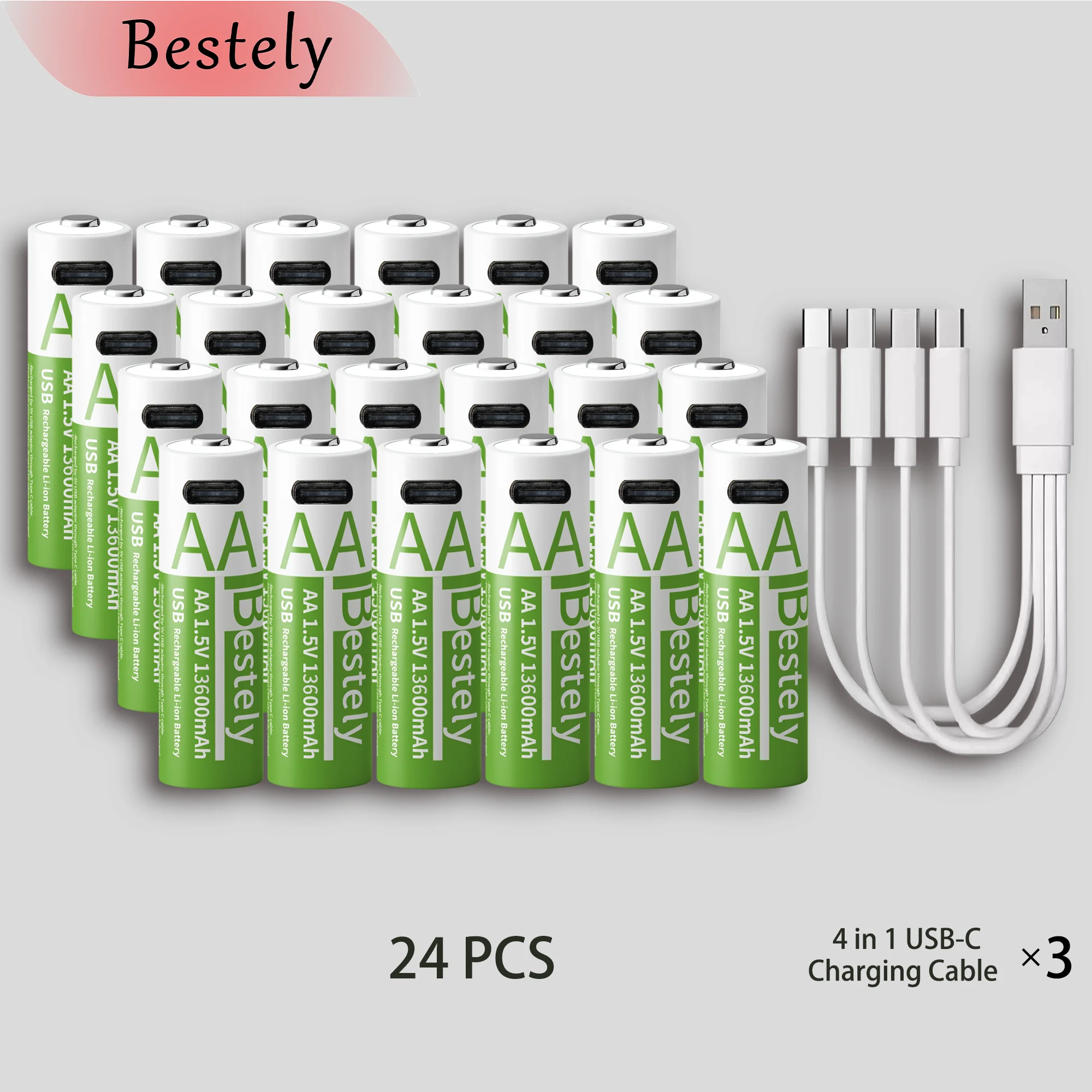 Bestely 1.5V 13600mAh USB AA Lithium ion Rechargeable Battery, Fast Charging Li-ion Akku , 2000 Cycle with USB- C Port Cables Bestely 1.5V 13600mAh USB AA Lithium ion Rechargeable Battery, Fast Charging Li-ion Akku , 2000 Cycle with USB- C Port Cables