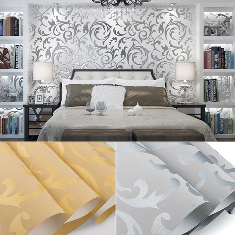 

Luxury White Damask 3d Stereoscopic Embossed Wallpaper non woven Wall Paper Roll Bedroom Living Room Wall Cover Blue Cream Pink