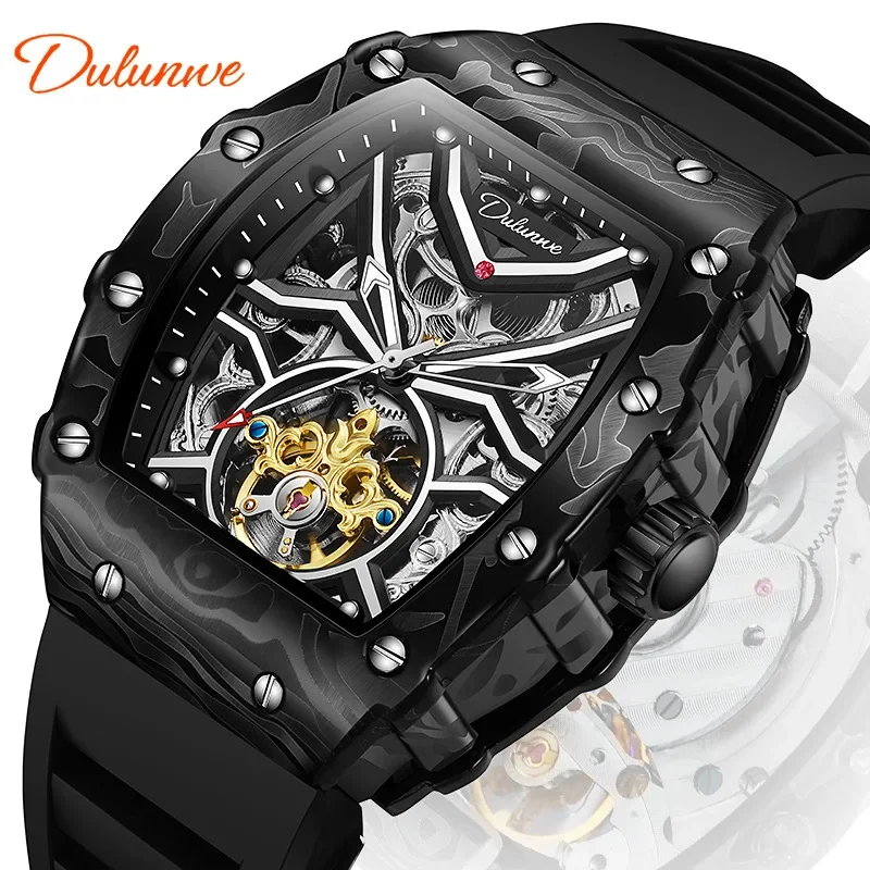 

Classic Tonneau Skeleton Tourbillon Automatic Watch for Men Mechanical Mens Watches Waterproof Sport Wristwatch Reloj Hombre New