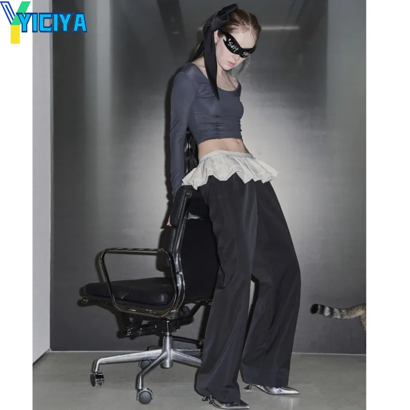 

YICIYA y2k style Pants Fluffy skirt splicing trousers sweatpant STRAIGHT Women Full Length baggy long cargo pant New outfit 2024