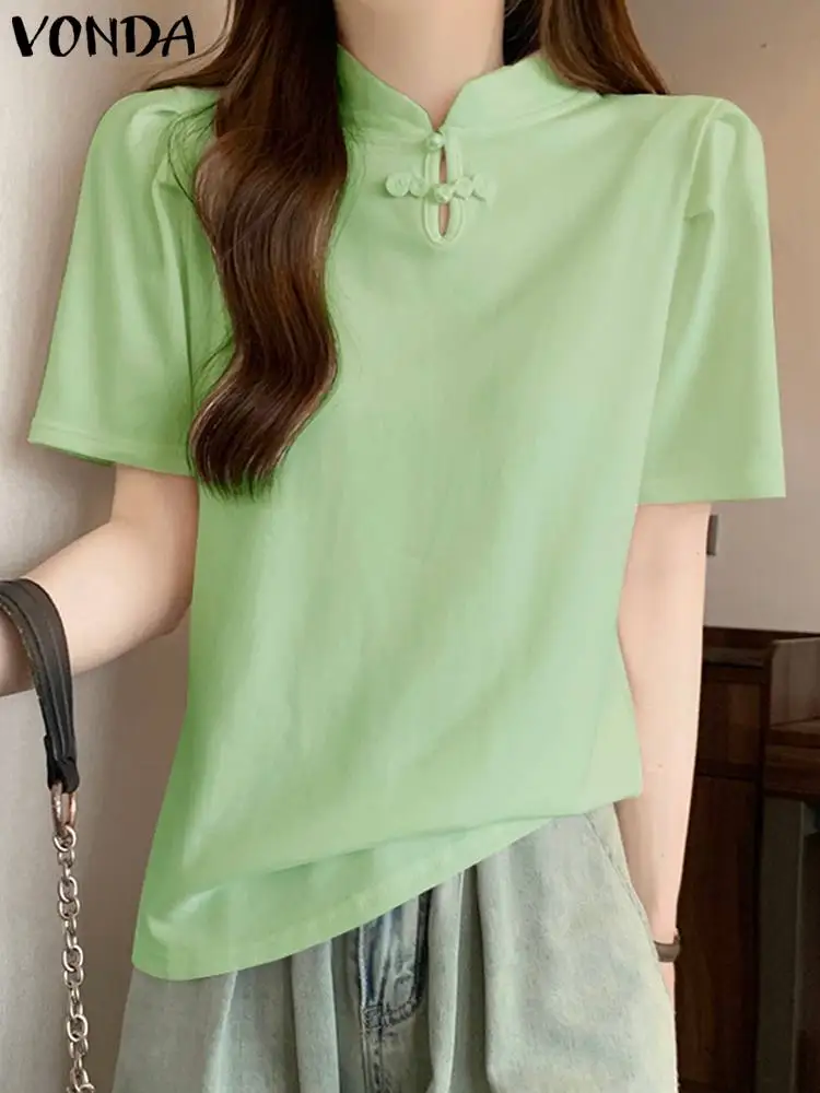 Элегантная блузка VONDA 2024, женские летние топы, с коротким рукавом и воротником-стойкой, однотонные рубашки, модная туника, офисные повседневные женские блузы
Элегантная блузка VONDA 2024, женские летние топы, с коротким рукавом и воротником-стойкой, однотонные рубашки, модная туника, офисные повседневные женские блузы