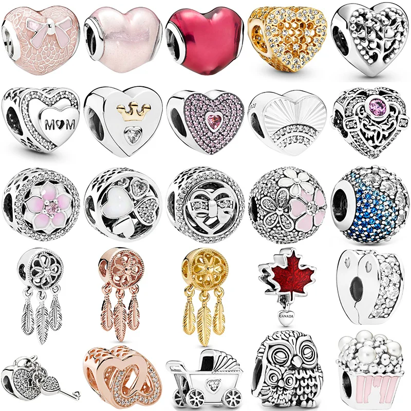 

925 Sterling Silver Heart Bow Family Crown Mom Dreamcatcher Beads Fit Original Pandora Dangle Charm Bracelet Women DIY Jewelry